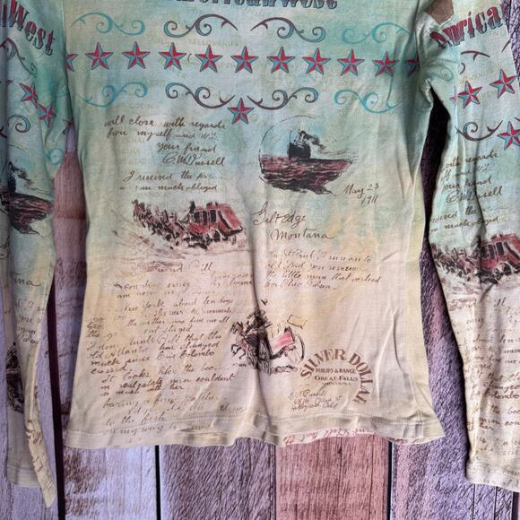 Double D Ranch Tee Long Sleeve Small American West Graphic Western Top Artsy - Picture 6 of 8